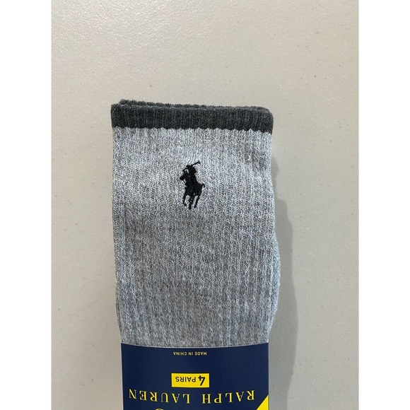 Polo Ralph Lauren Crew Soft Socks 4 Pairs Grey White Mens Sock 10-13 Shoe 6-12 - Picture 5 of 6